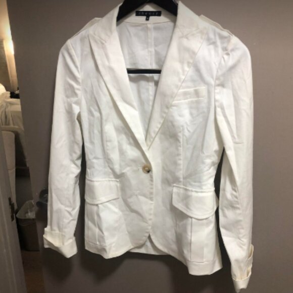 Theory Cotton Blend White Buttoned Blazer Sz 6 - Picture 1 of 5